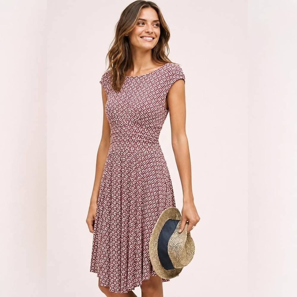 ANTROPOLOGIE MOULINETTE SOEURS Women's Geometric Print Dress MEDIUM‎ Red White
